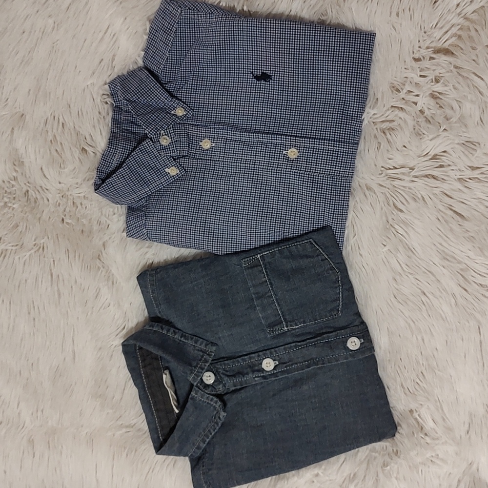 *Lot of 2* Toddler Boys Blue Button Downs Ralph Lauren, Crazy 8 100% Cotton 2T
